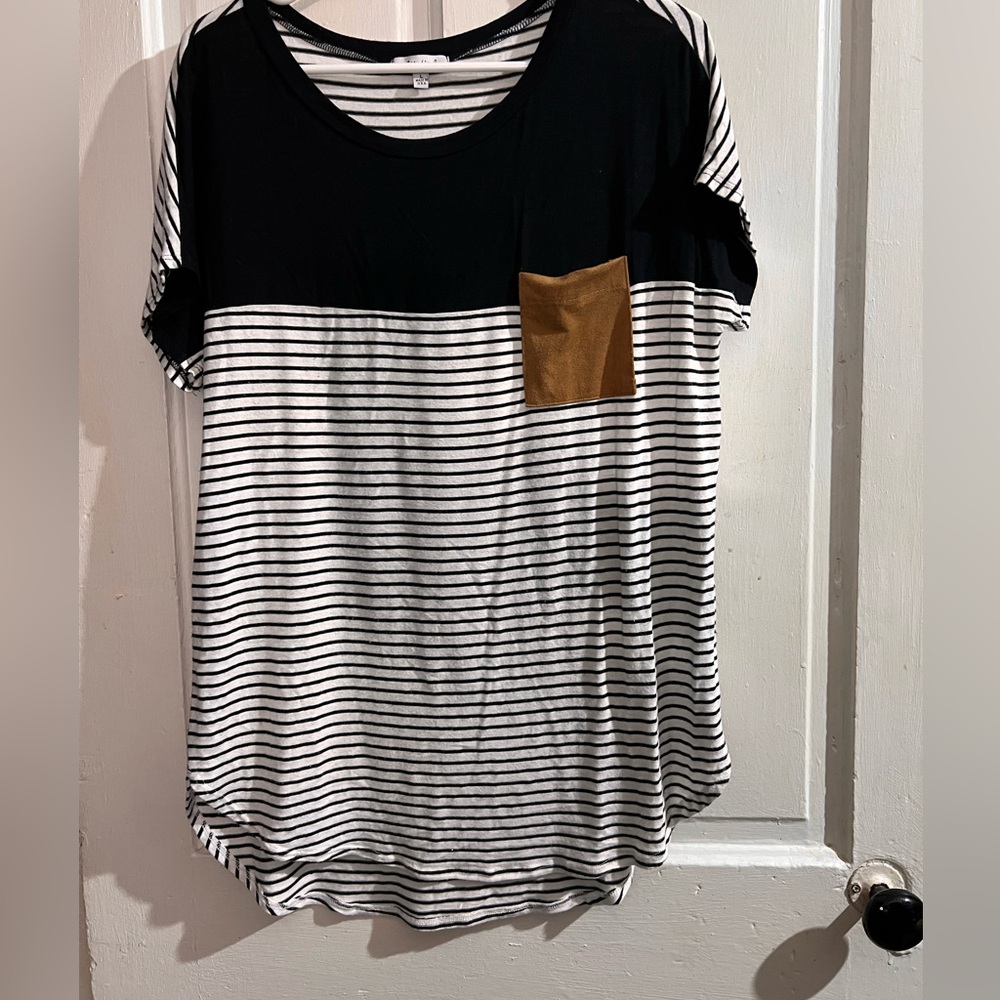 White Birch Womens White Striped  Pullover T Shirt Size Large